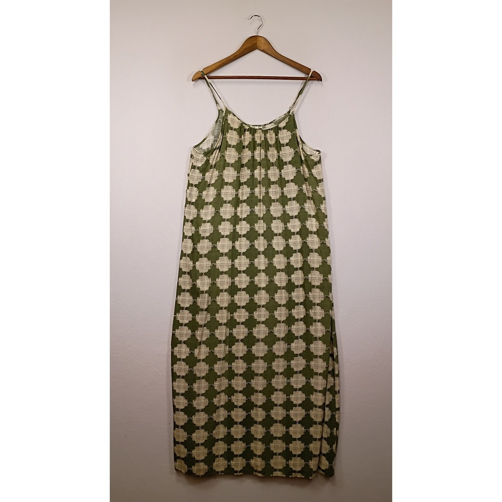 Boho Merona Women XL Green Geometric Print Rayon Adjustable Strap Maxi Dress